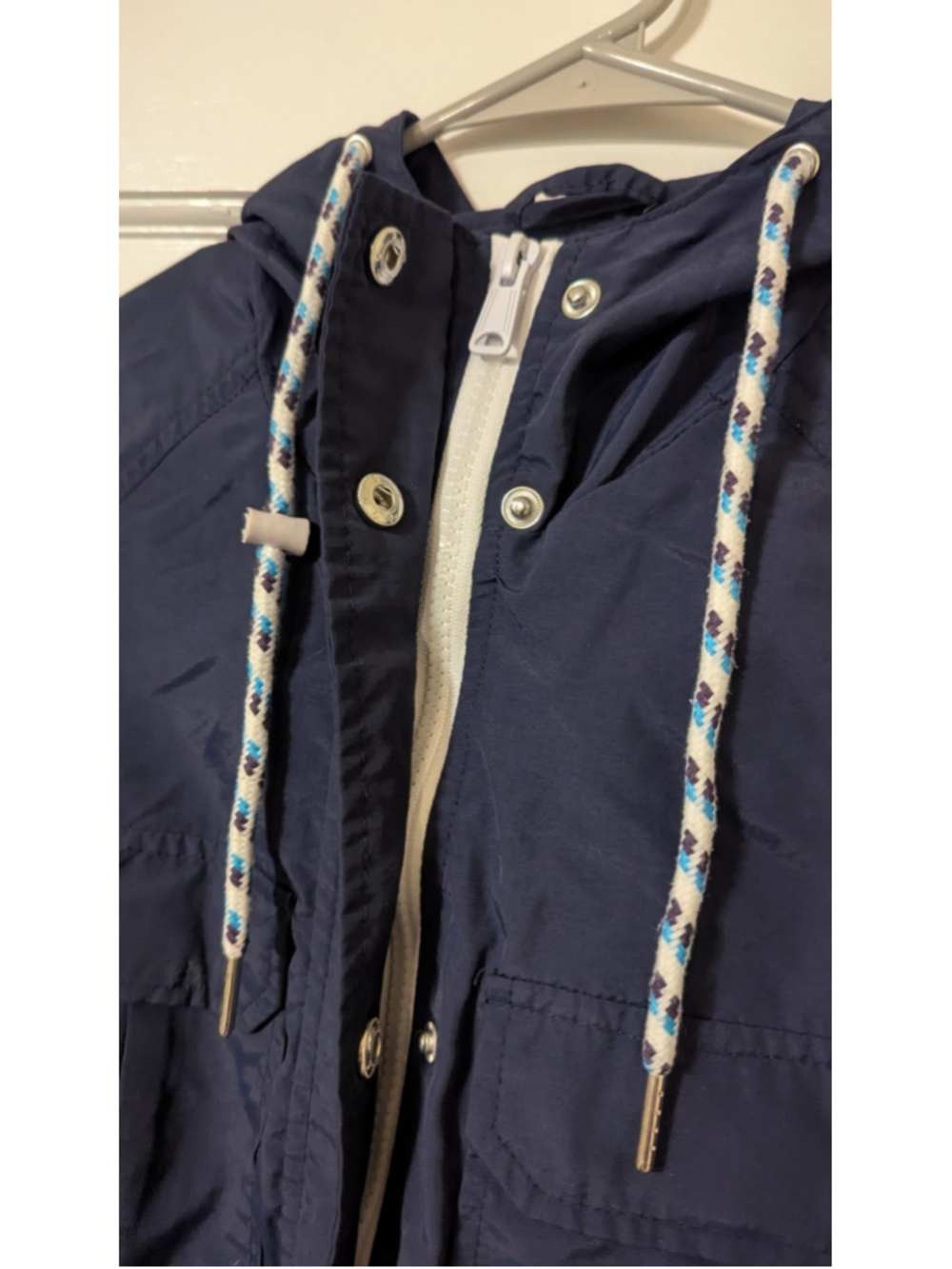 WOMAN WITHIN Jacket 16 W Navy Blue Snaps Zipper Hood 4 Pocket 049